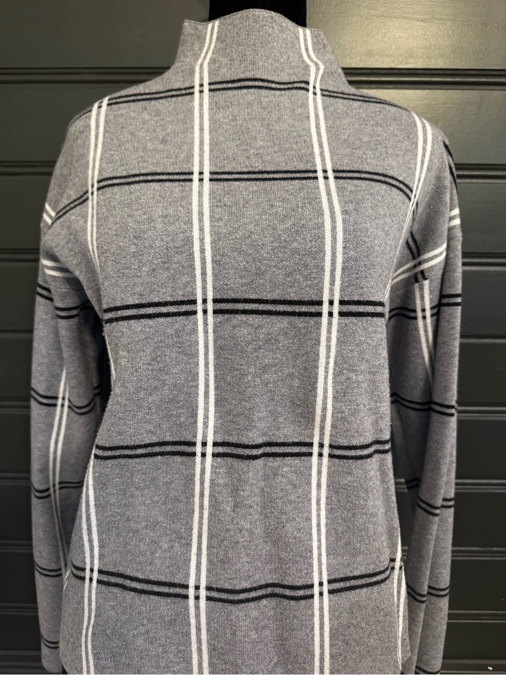 Max Studio Gray Plaid Mock Neck Sweater